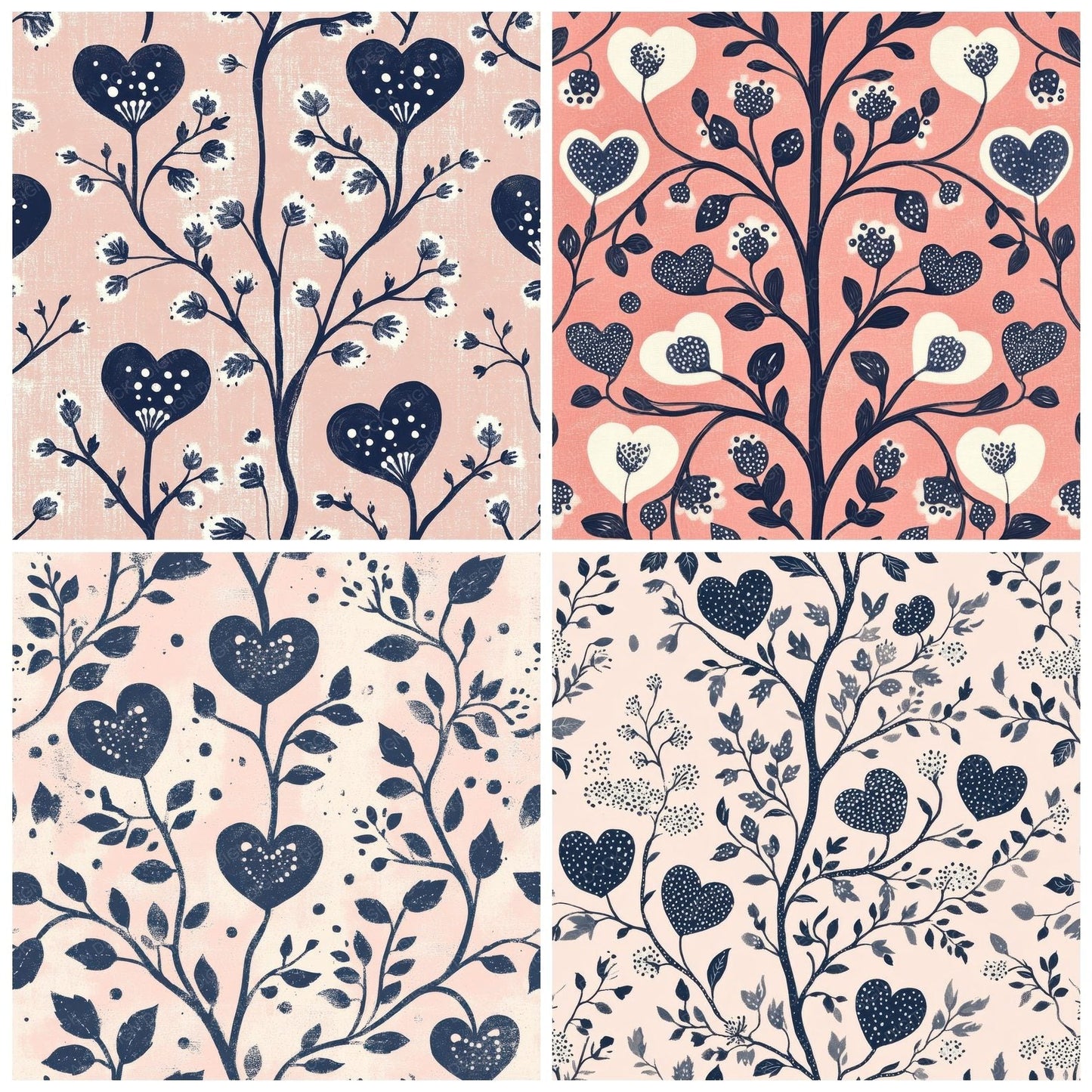 Rose Folk Heart Digital Paper Pack (DDD003263)