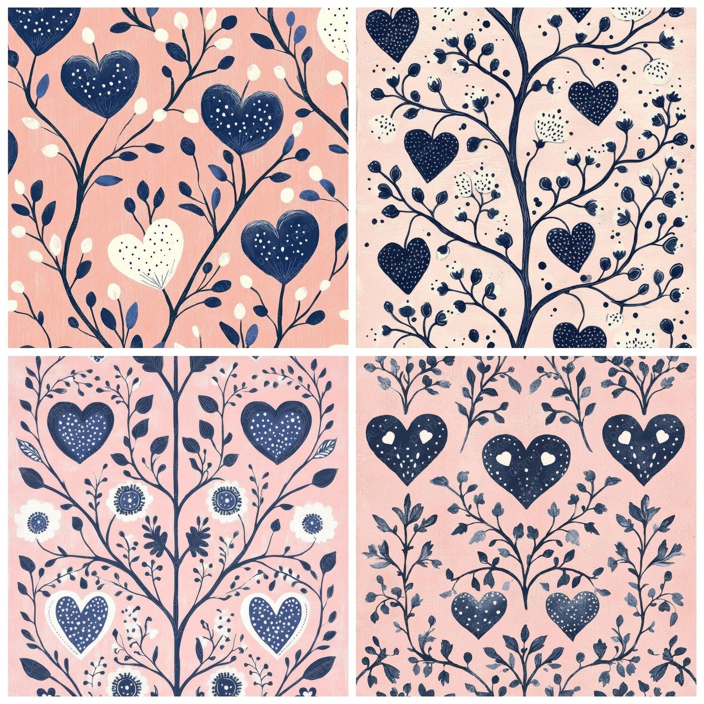 Rose Folk Heart Digital Paper Pack (DDD003263)