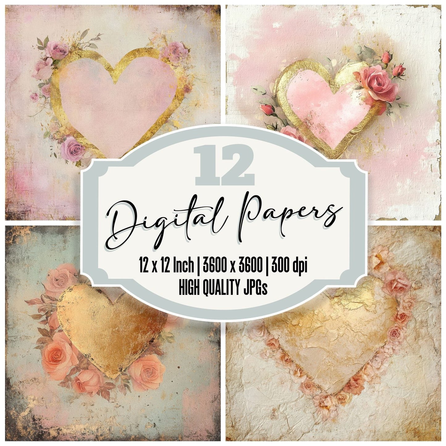 Rose Gold Heart Digital Paper Pack (DDD003265)