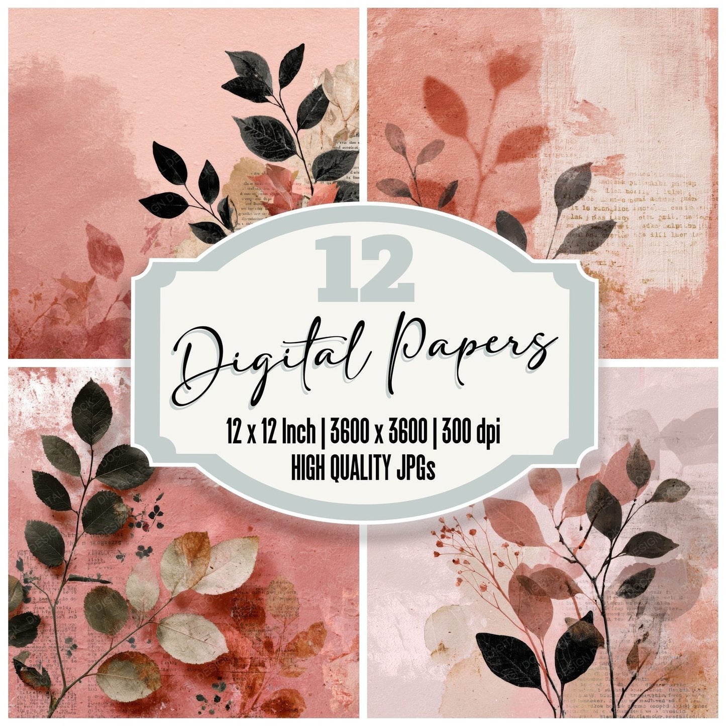 Rose Leaf Brush Type Fade Digital Paper Pack (DDD003270)