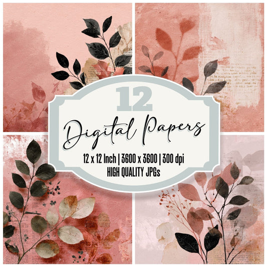 Rose Leaf Brush Type Fade Digital Paper Pack (DDD003270)