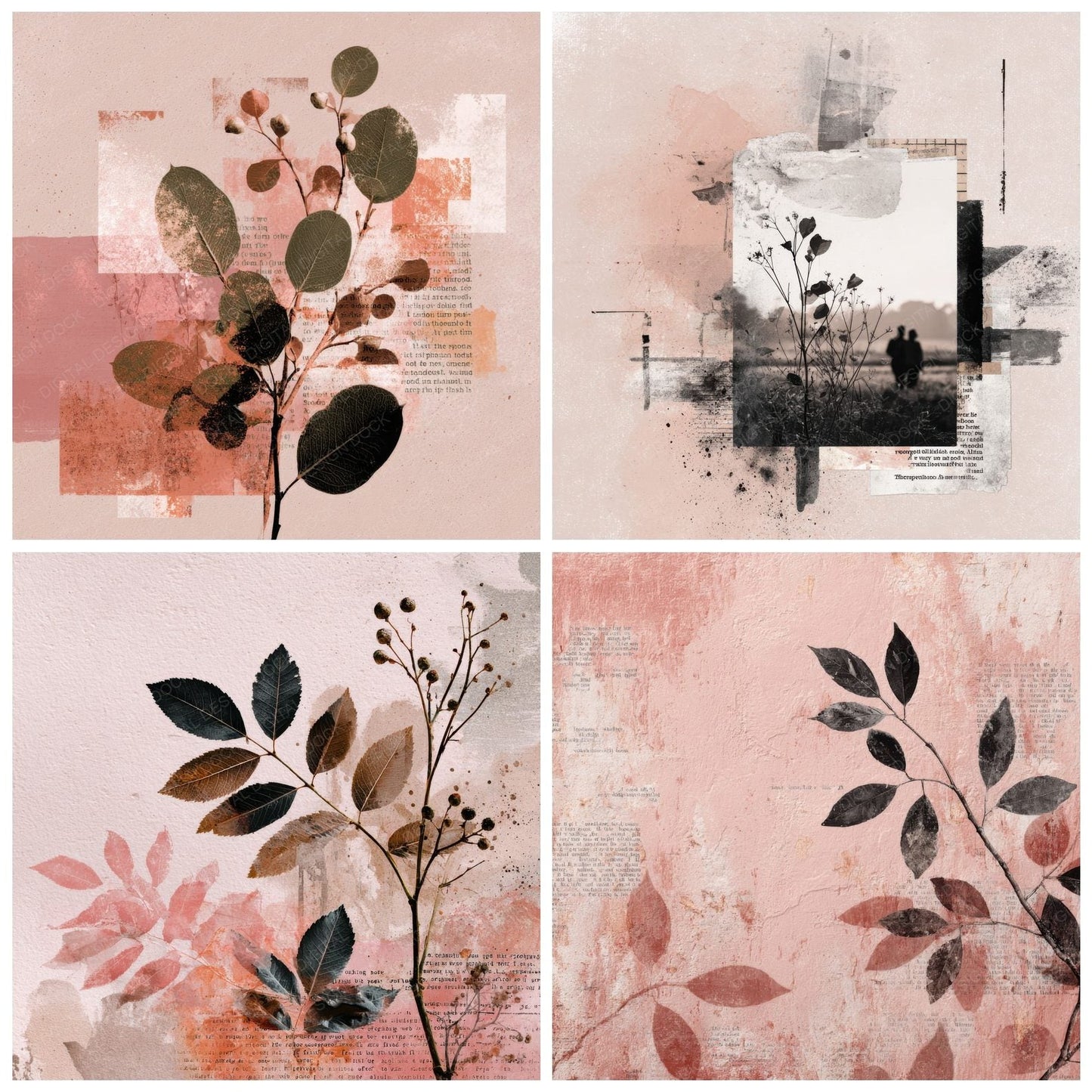 Rose Leaf Brush Type Fade Digital Paper Pack (DDD003270)
