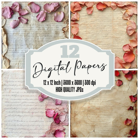 Rose Poem Edge Frame Digital Paper Pack (DDD003278)