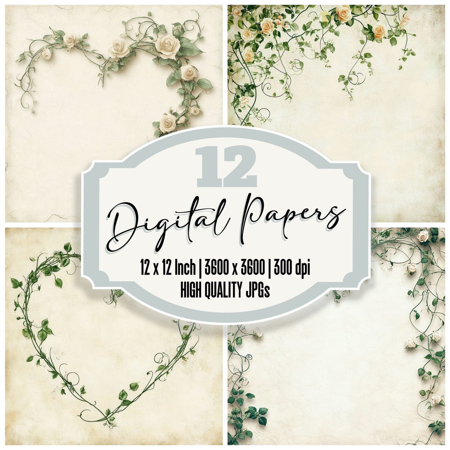 Rose Vine Heart Digital Paper Pack (DDD003284)
