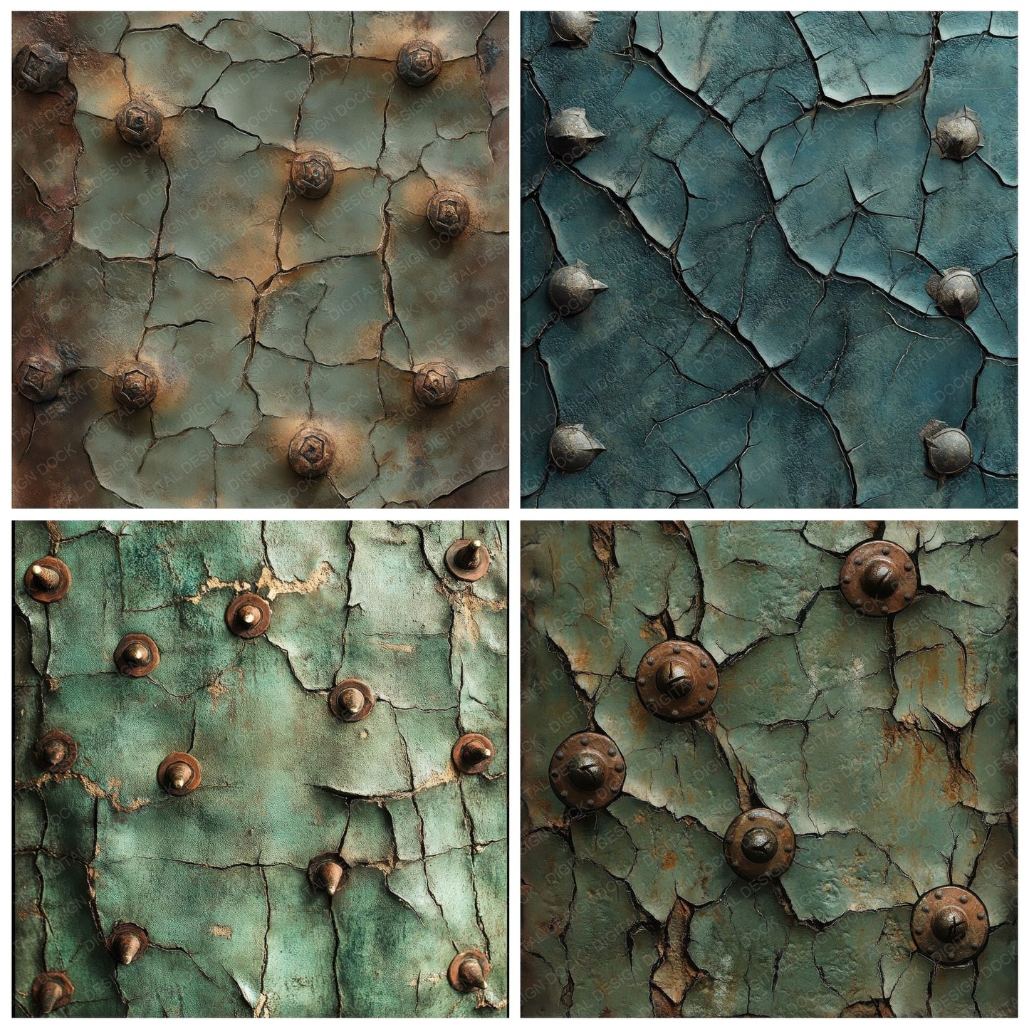 Rotting Leather Studs Background Digital Paper Pack (DDD003290)