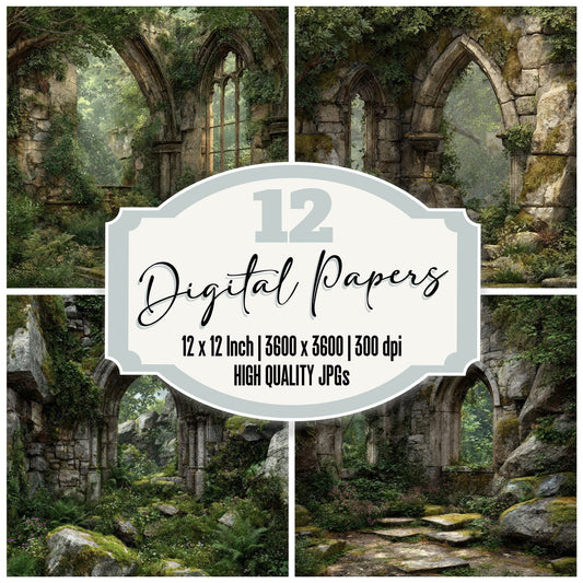 Ruined Chapel Moss Flora Stone Digital Paper Pack (DDD003296)