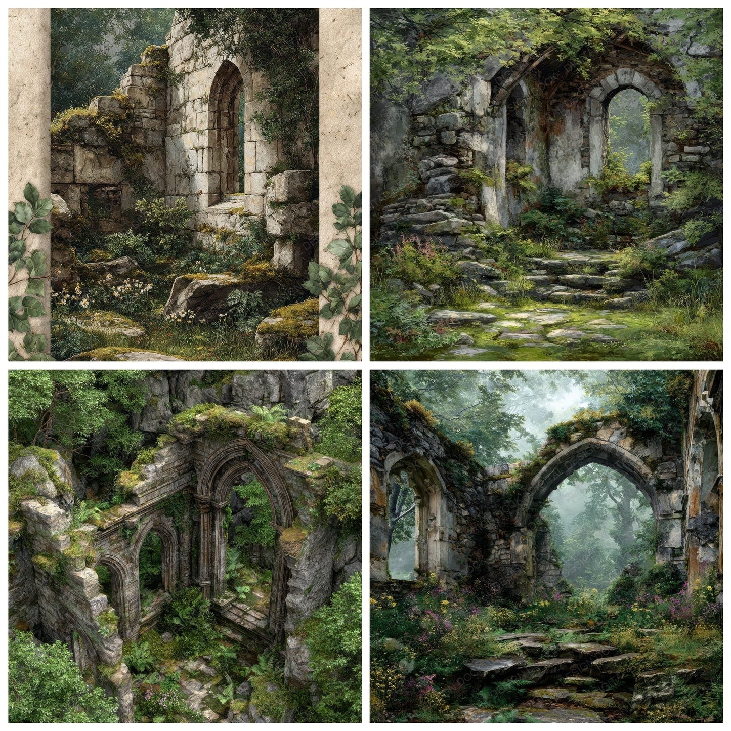 Ruined Chapel Moss Flora Stone Digital Paper Pack (DDD003296)