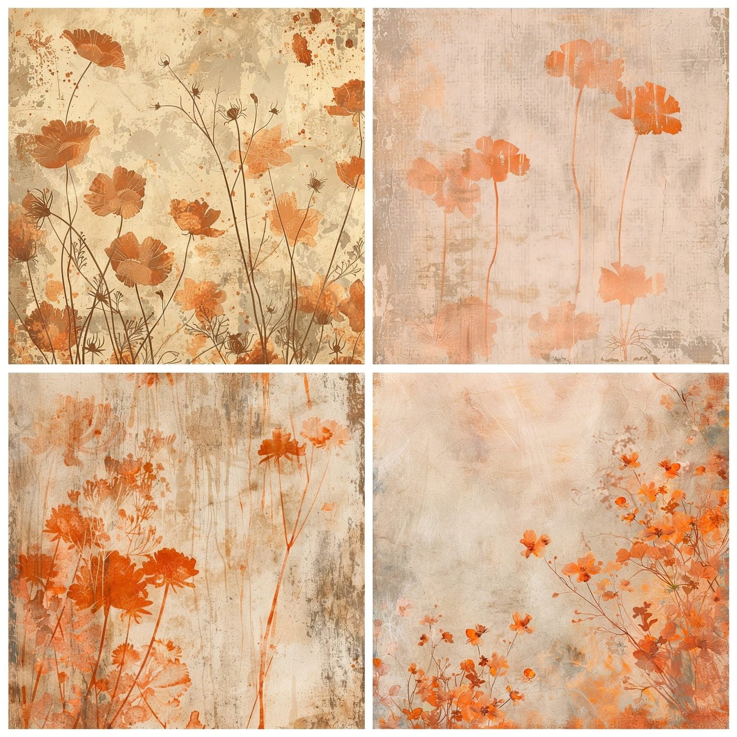 Rust Orange Floral Digital Paper Pack (DDD003309)