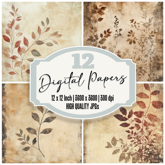 Rust Stained Botanicals Background Digital Paper Pack (DDD003311)