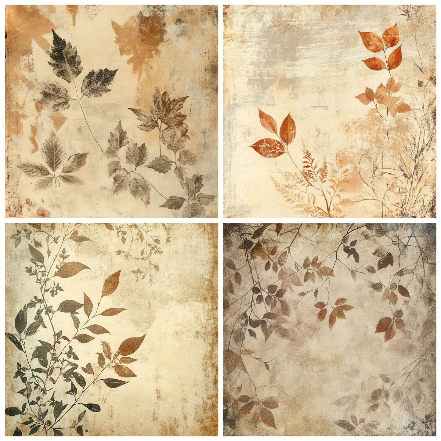 Rust Stained Botanicals Background Digital Paper Pack (DDD003311)