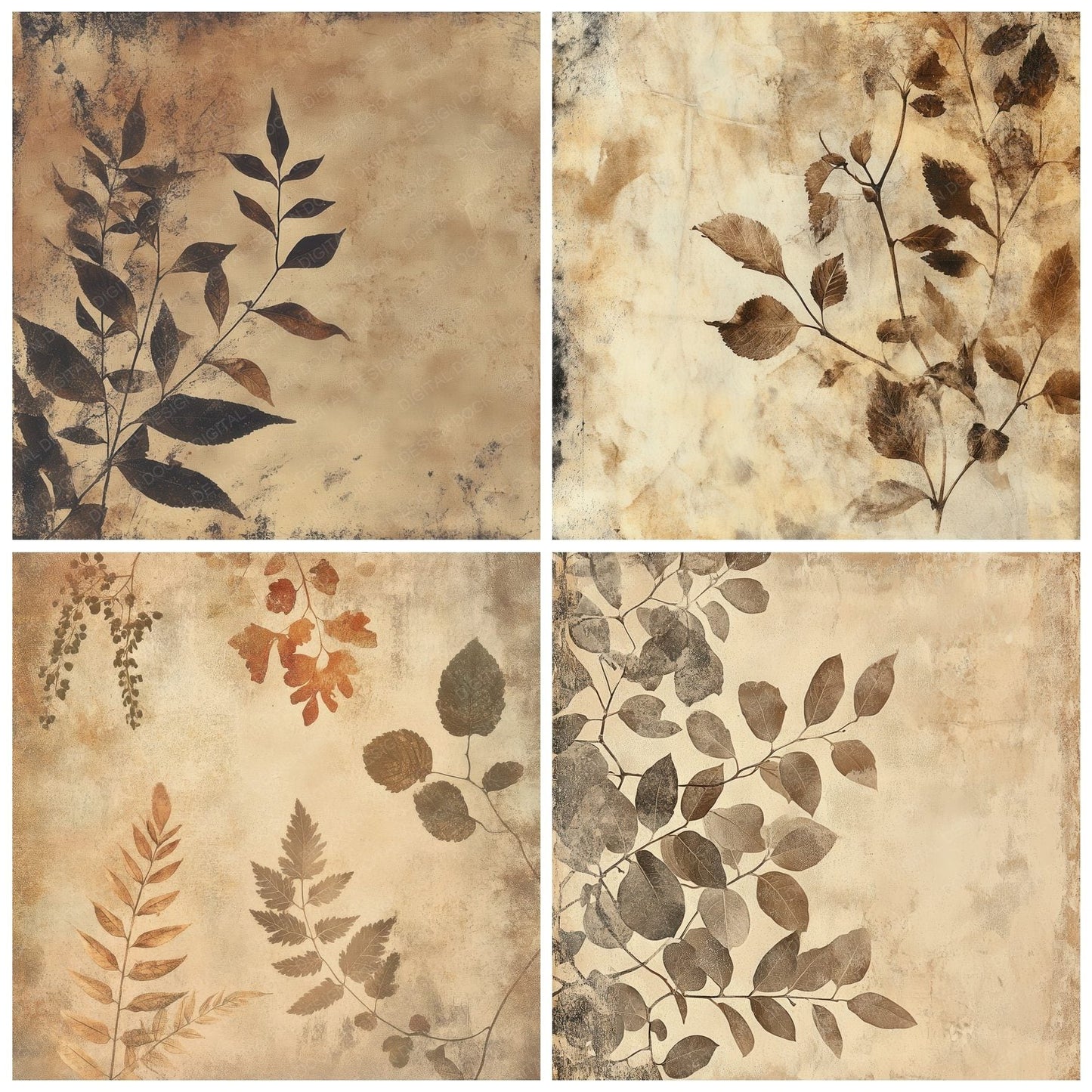 Rust Stained Botanicals Background Digital Paper Pack (DDD003311)