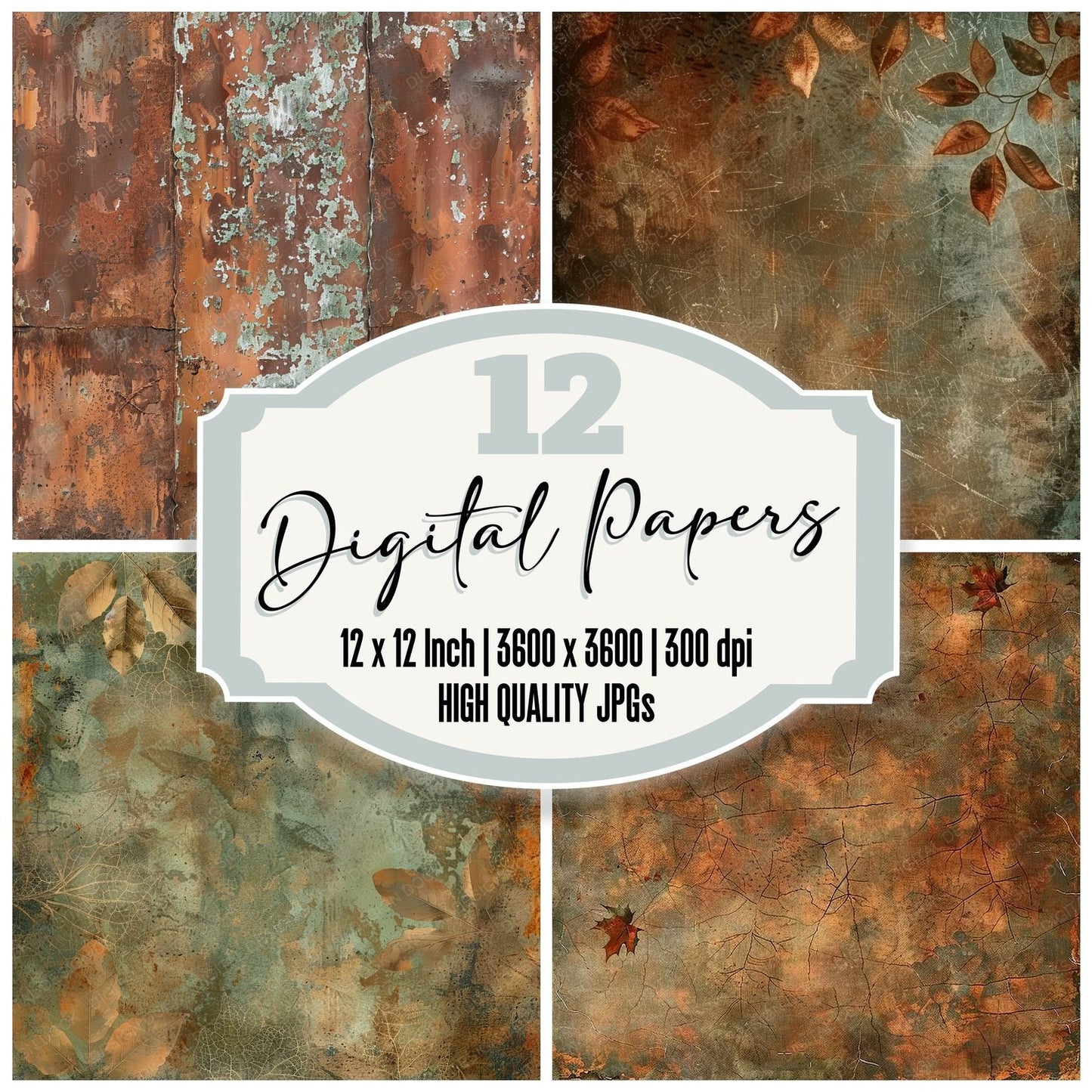 Rusted Metal Floral Digital Paper Pack (DDD003318)