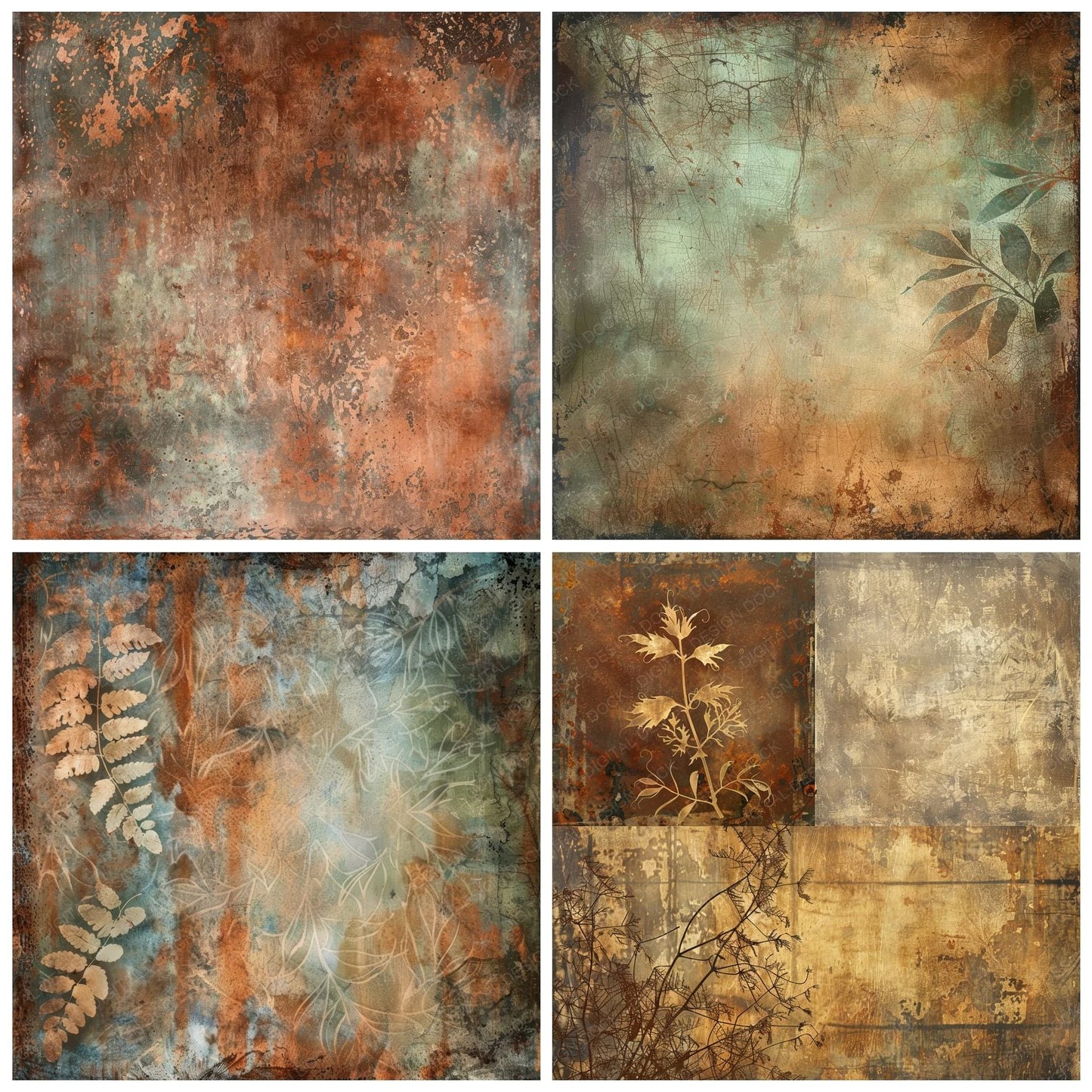 Rusted Metal Floral Digital Paper Pack (DDD003318)