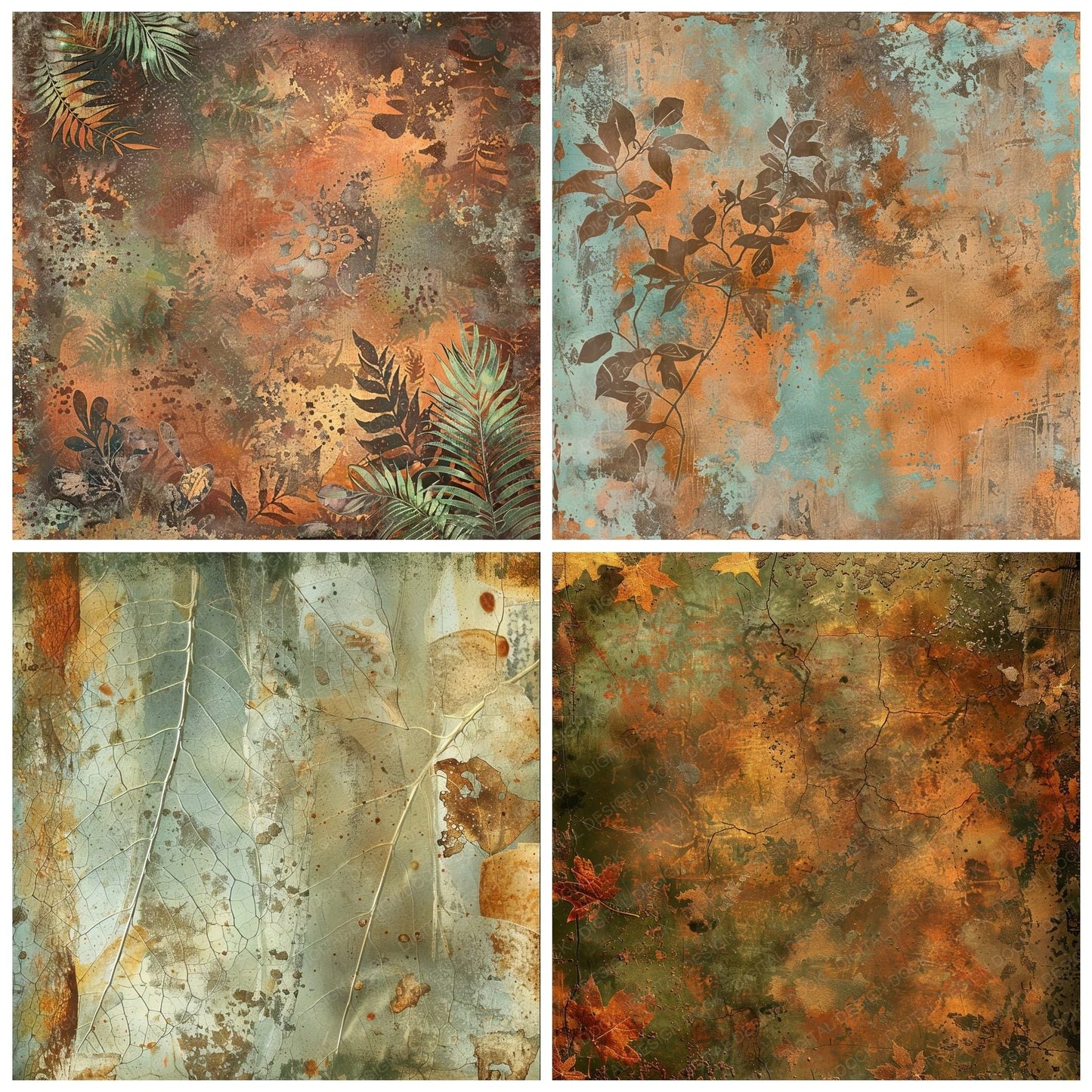 Rusted Metal Floral Digital Paper Pack (DDD003318)