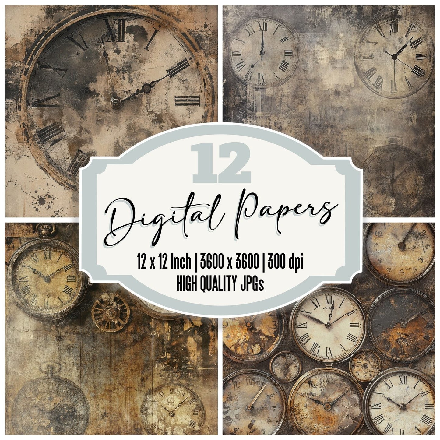 Rusted Pocket Watch Background Digital Paper Pack (DDD003319)