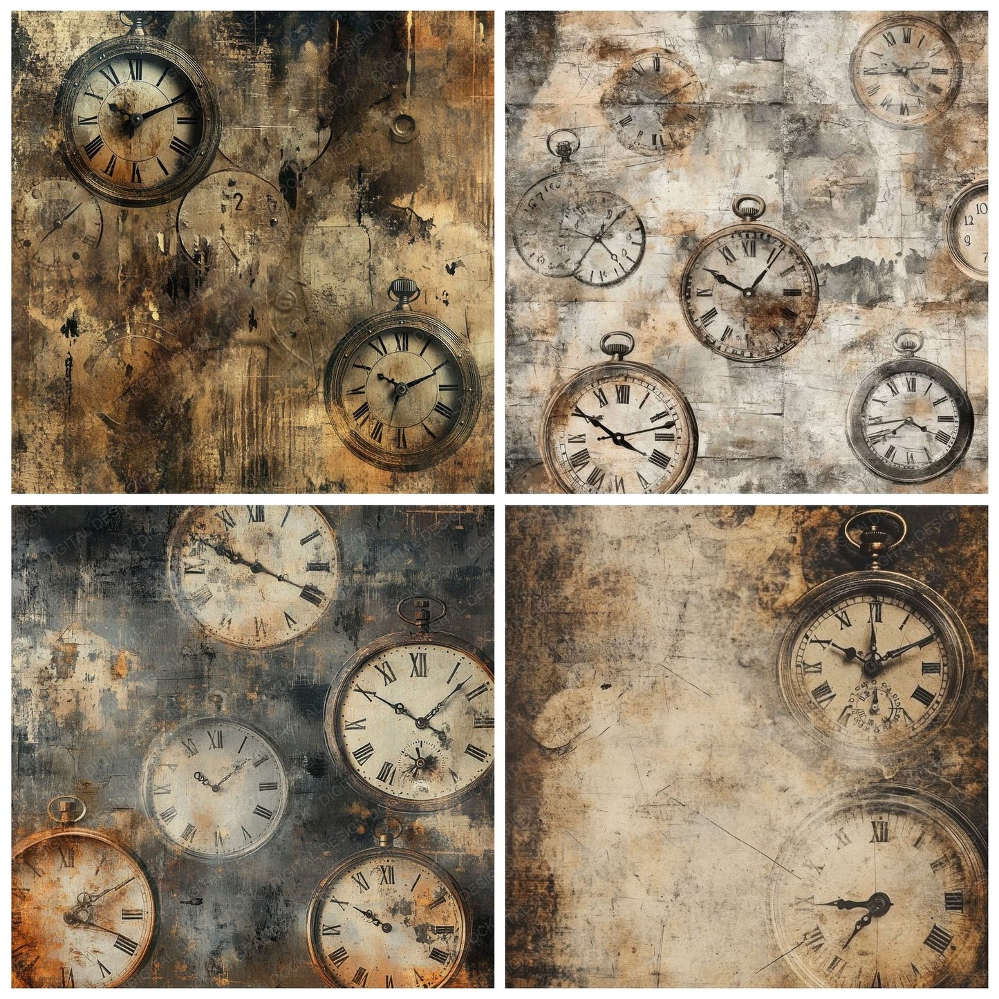 Rusted Pocket Watch Background Digital Paper Pack (DDD003319)
