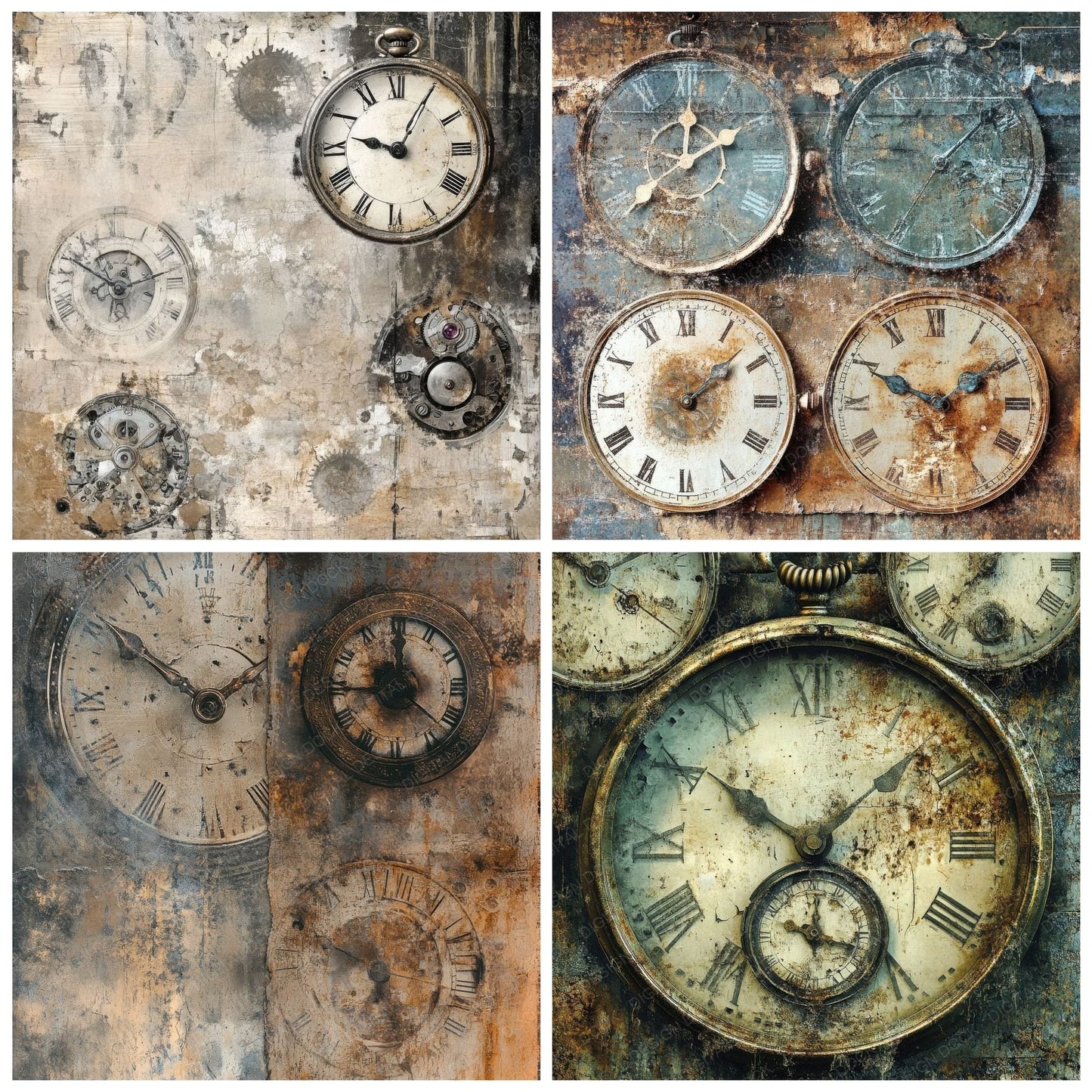 Rusted Pocket Watch Background Digital Paper Pack (DDD003319)