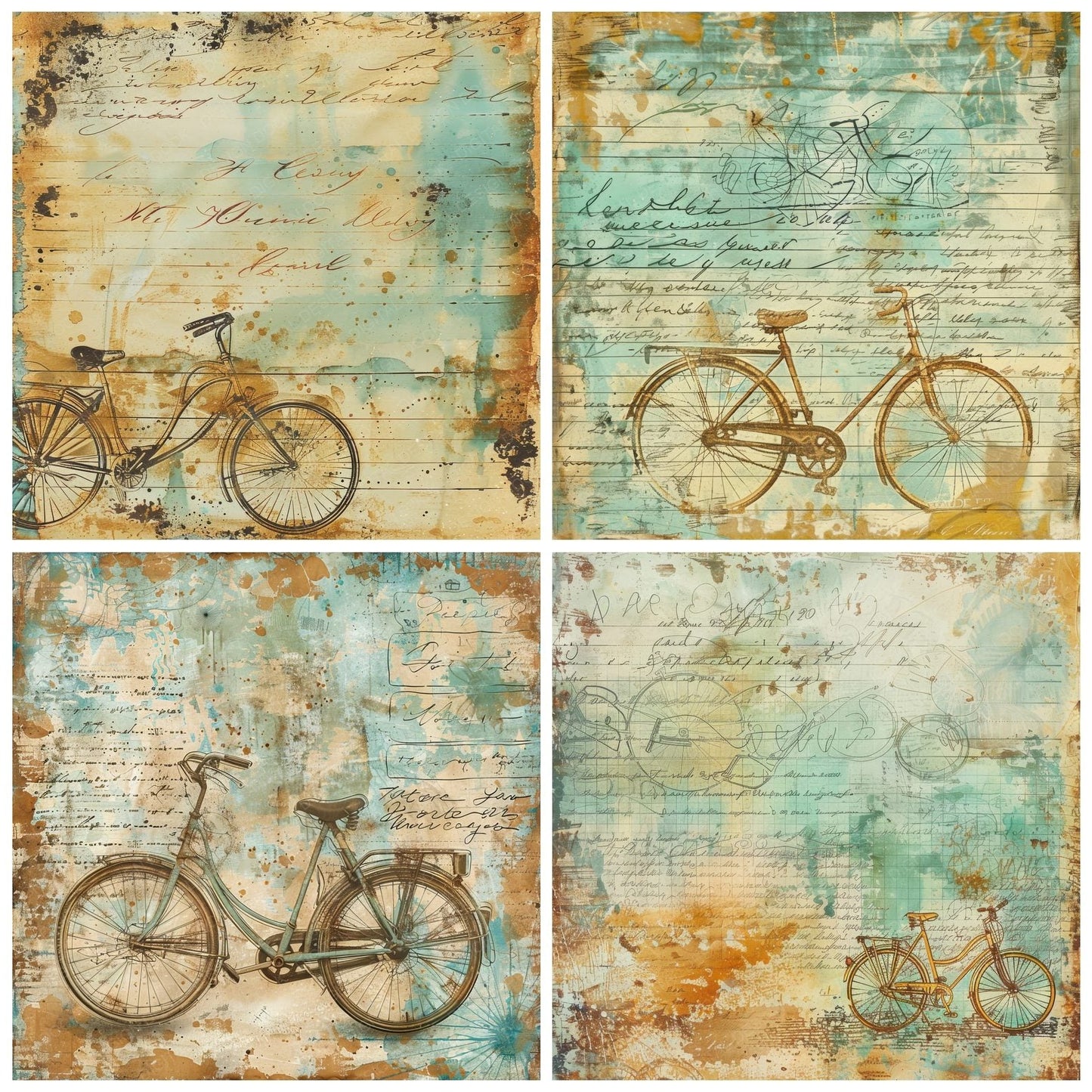 Rustic Bicycle Postcards Digital Paper Pack (DDD003324)