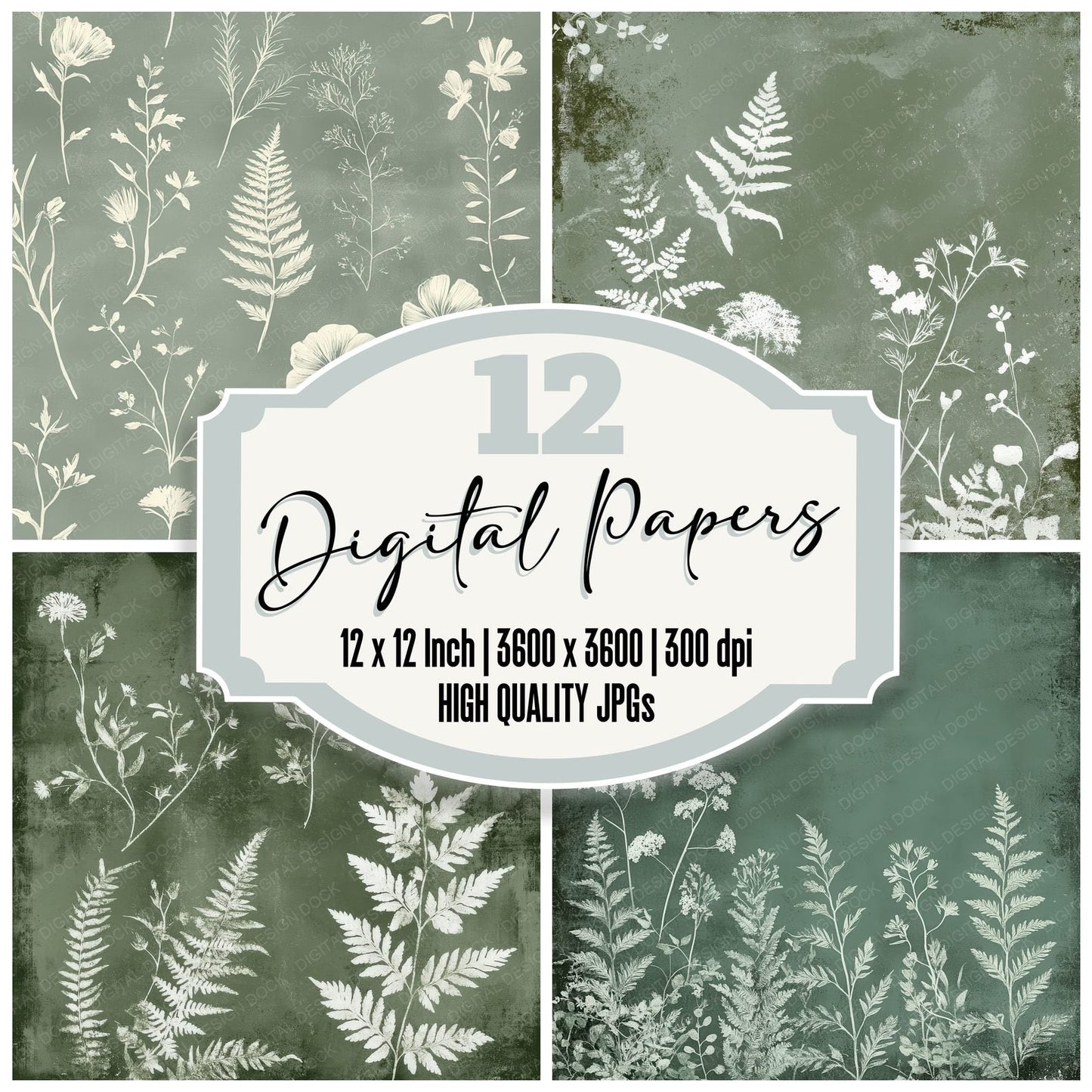 Sage Chalk Florals Digital Paper Pack (DDD003341)