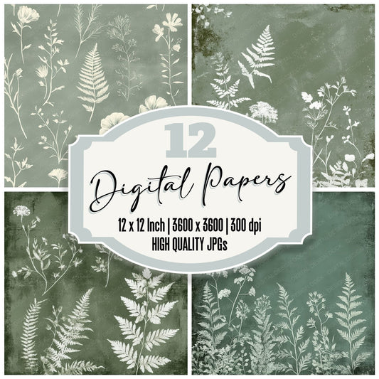 Sage Chalk Florals Digital Paper Pack (DDD003341)