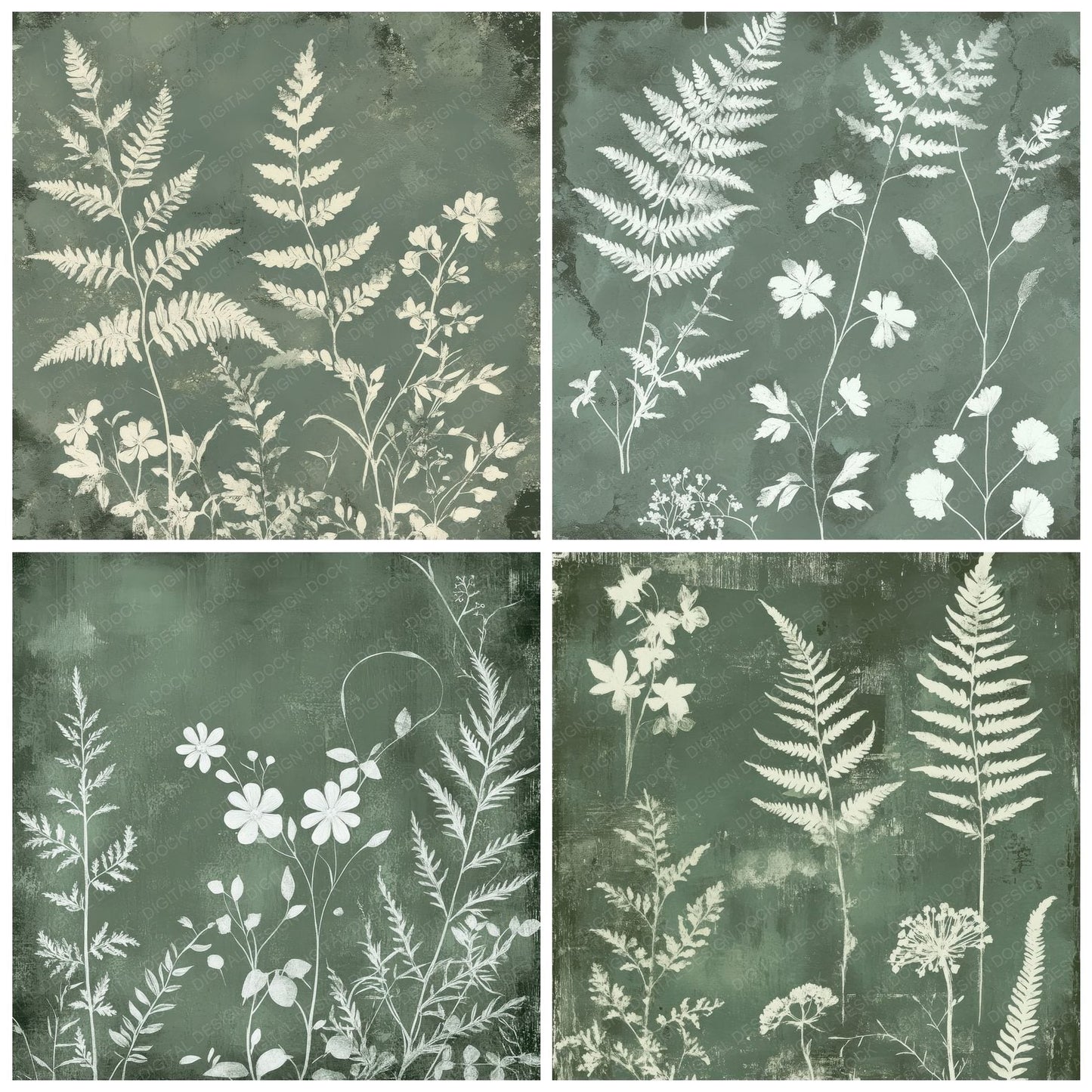 Sage Chalk Florals Digital Paper Pack (DDD003341)