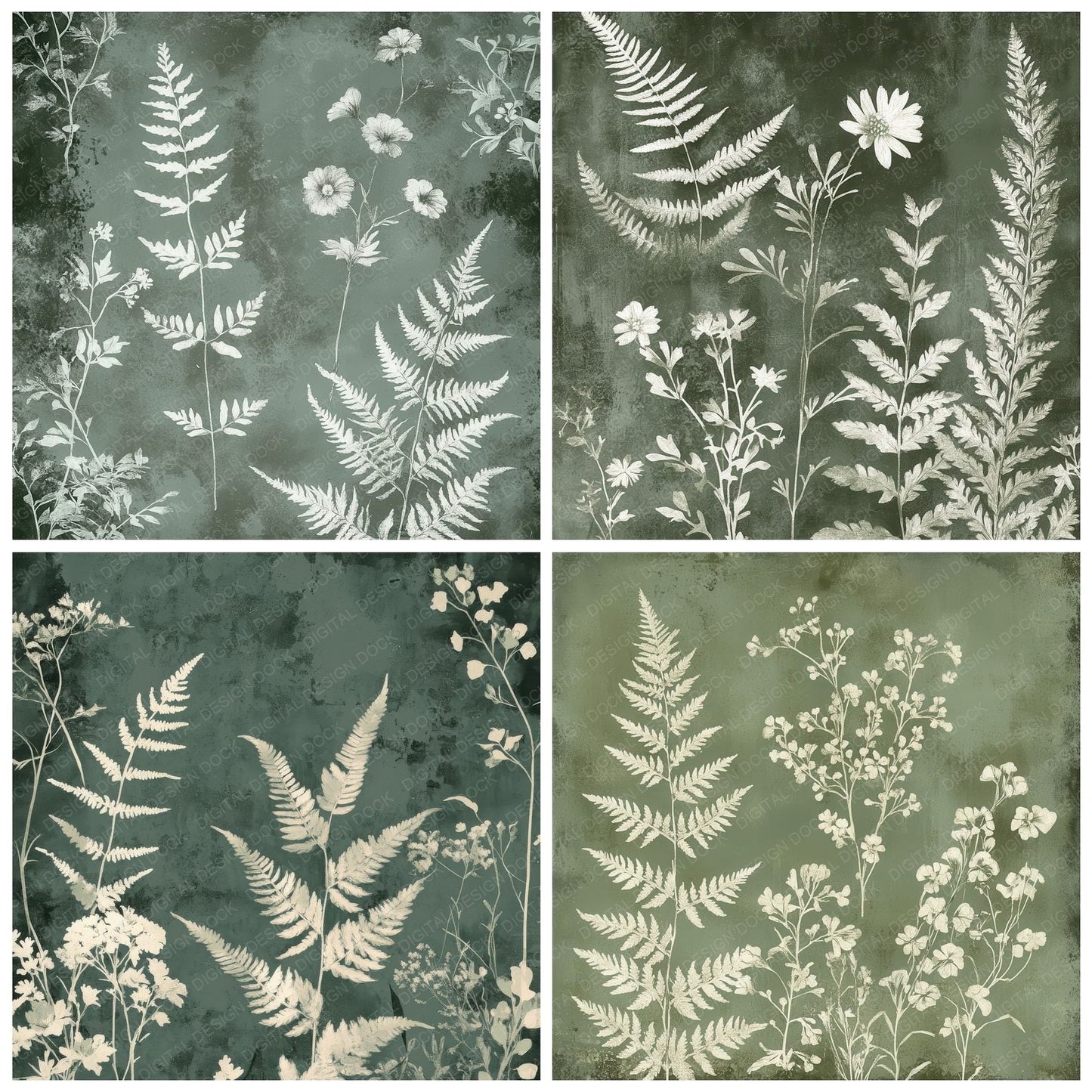 Sage Chalk Florals Digital Paper Pack (DDD003341)