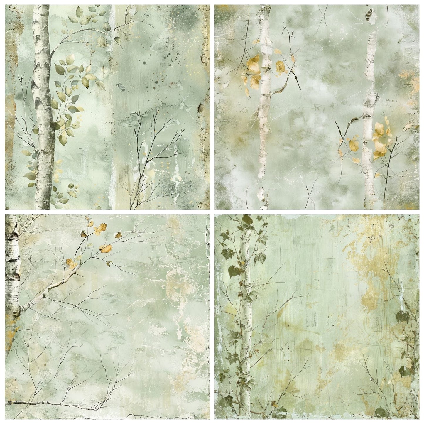Sage Green Birch Trees Digital Paper Pack (DDD003348)