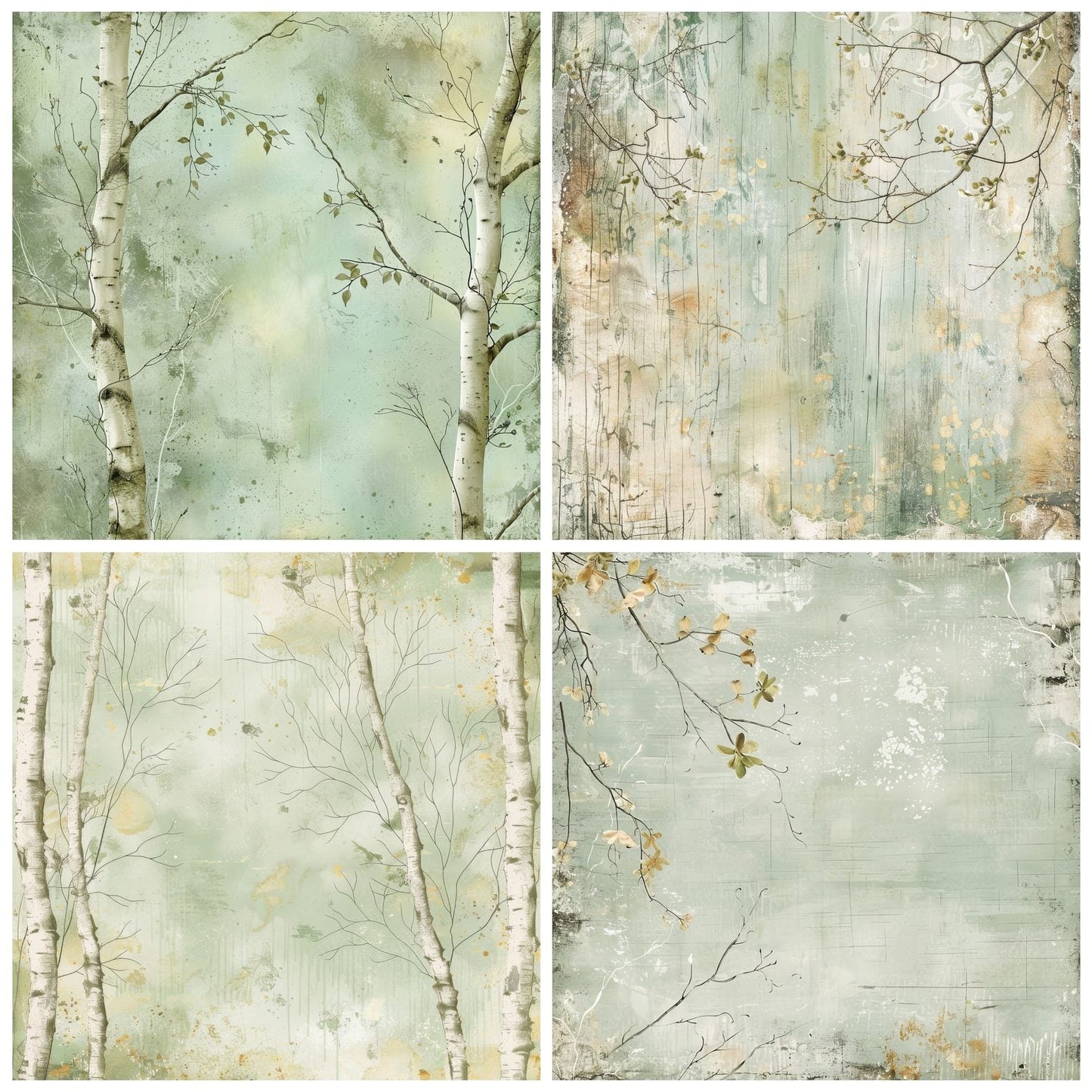 Sage Green Birch Trees Digital Paper Pack (DDD003348)