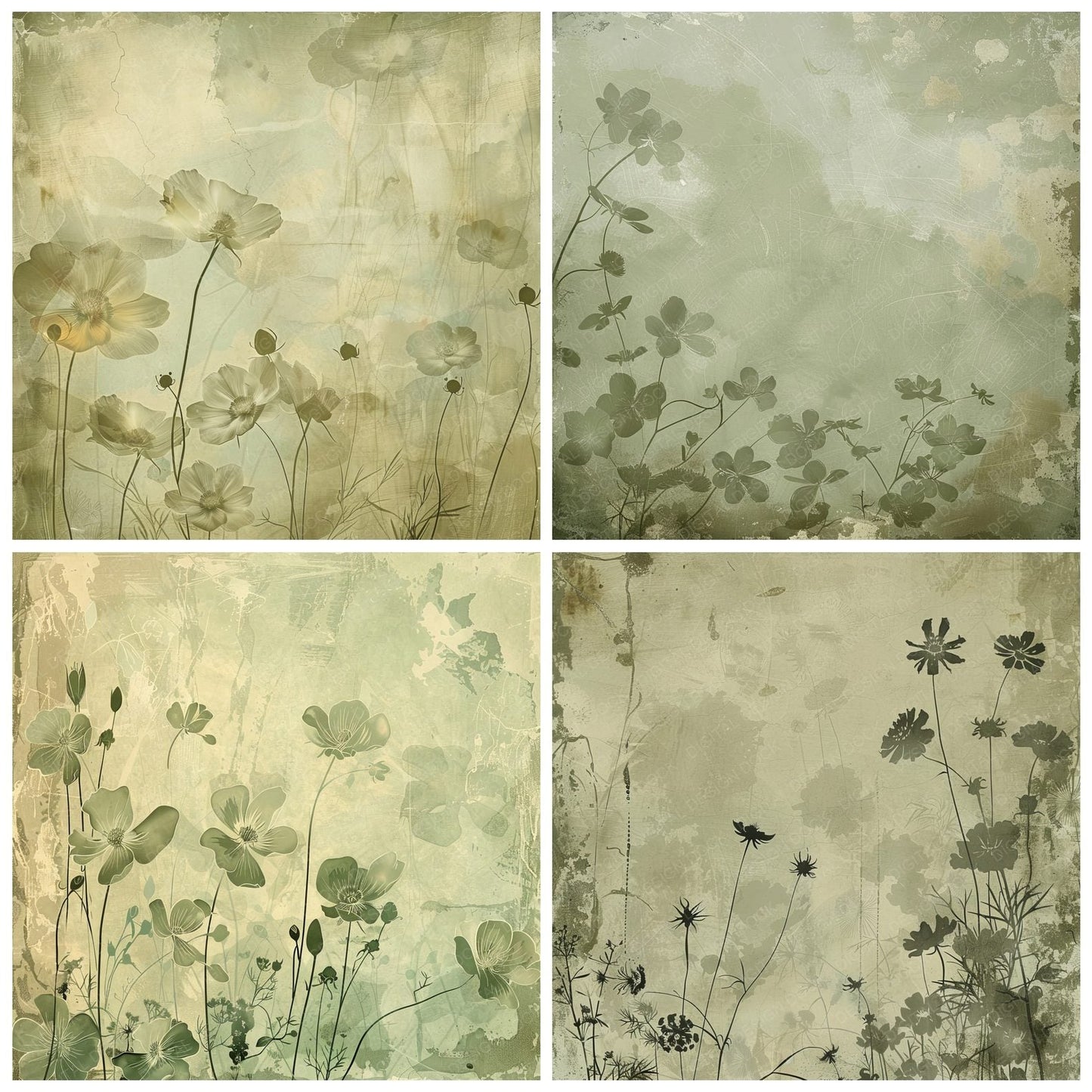 Sage Green Floral Digital Paper Pack (DDD003349)