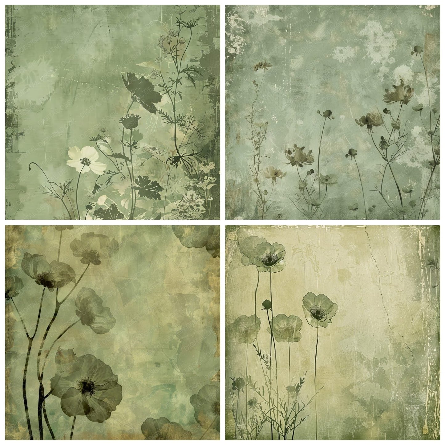 Sage Green Floral Digital Paper Pack (DDD003349)