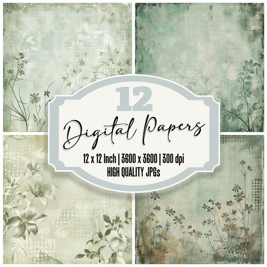 Sage Green Houndstooth Pattern Digital Paper Pack (DDD003350)