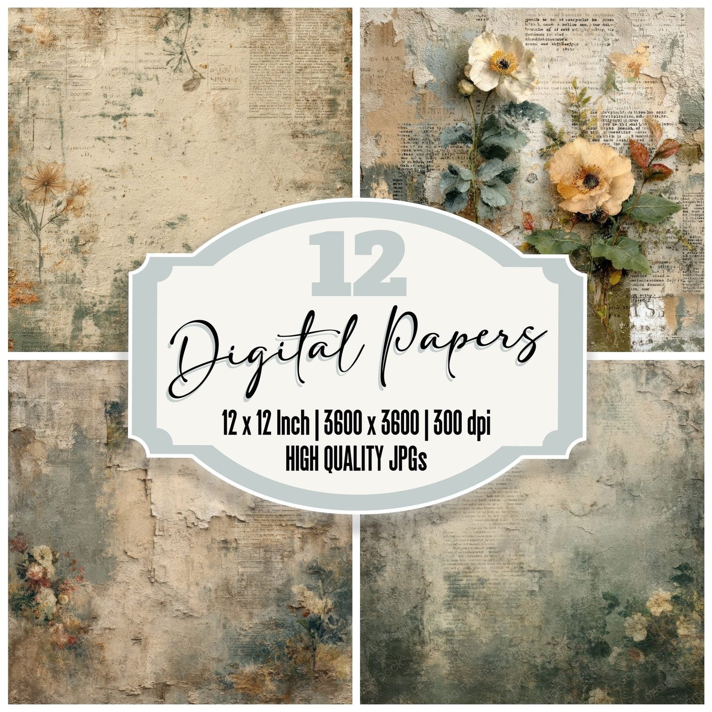 Sage Ink Botanical Glyphs Digital Paper Pack (DDD003351)