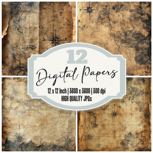 Salt Stained Maps Digital Paper Pack (DDD003367)