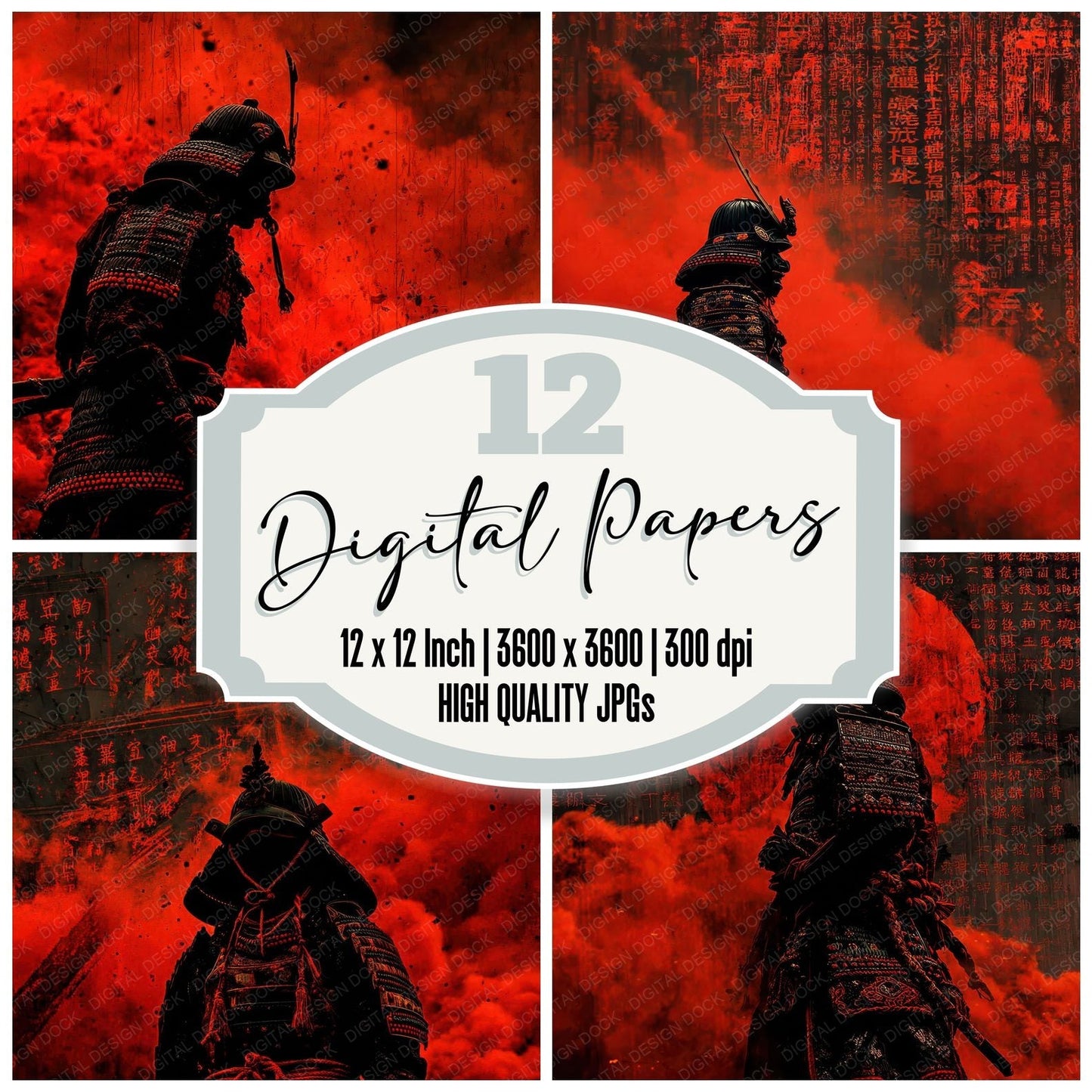 Samurai Red Smoke Digital Paper Pack (DDD003369)