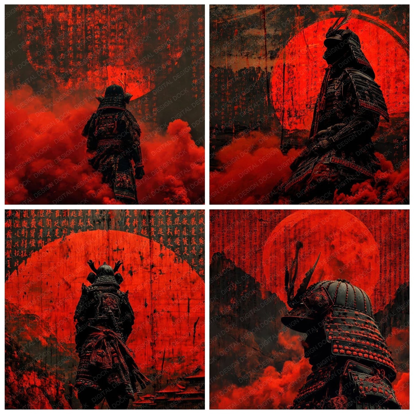 Samurai Red Smoke Digital Paper Pack (DDD003369)