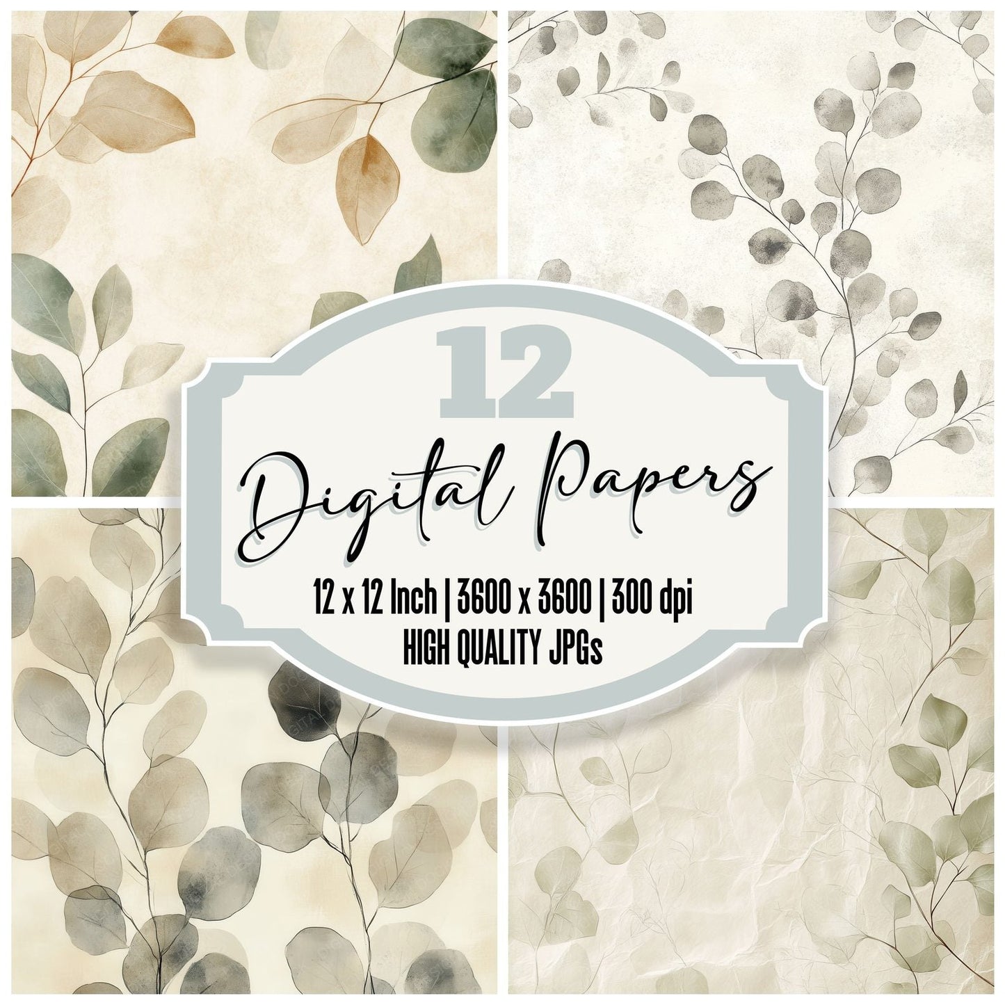 Sand Eucalyptus Sketch Digital Paper Pack (DDD003373)