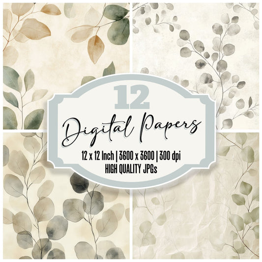 Sand Eucalyptus Sketch Digital Paper Pack (DDD003373)