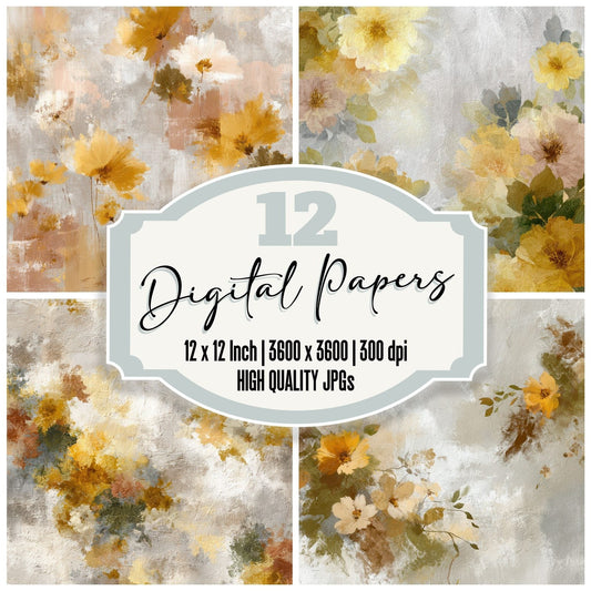 Sand Olive Mustard Brush Bloom Digital Paper Pack (DDD003376)
