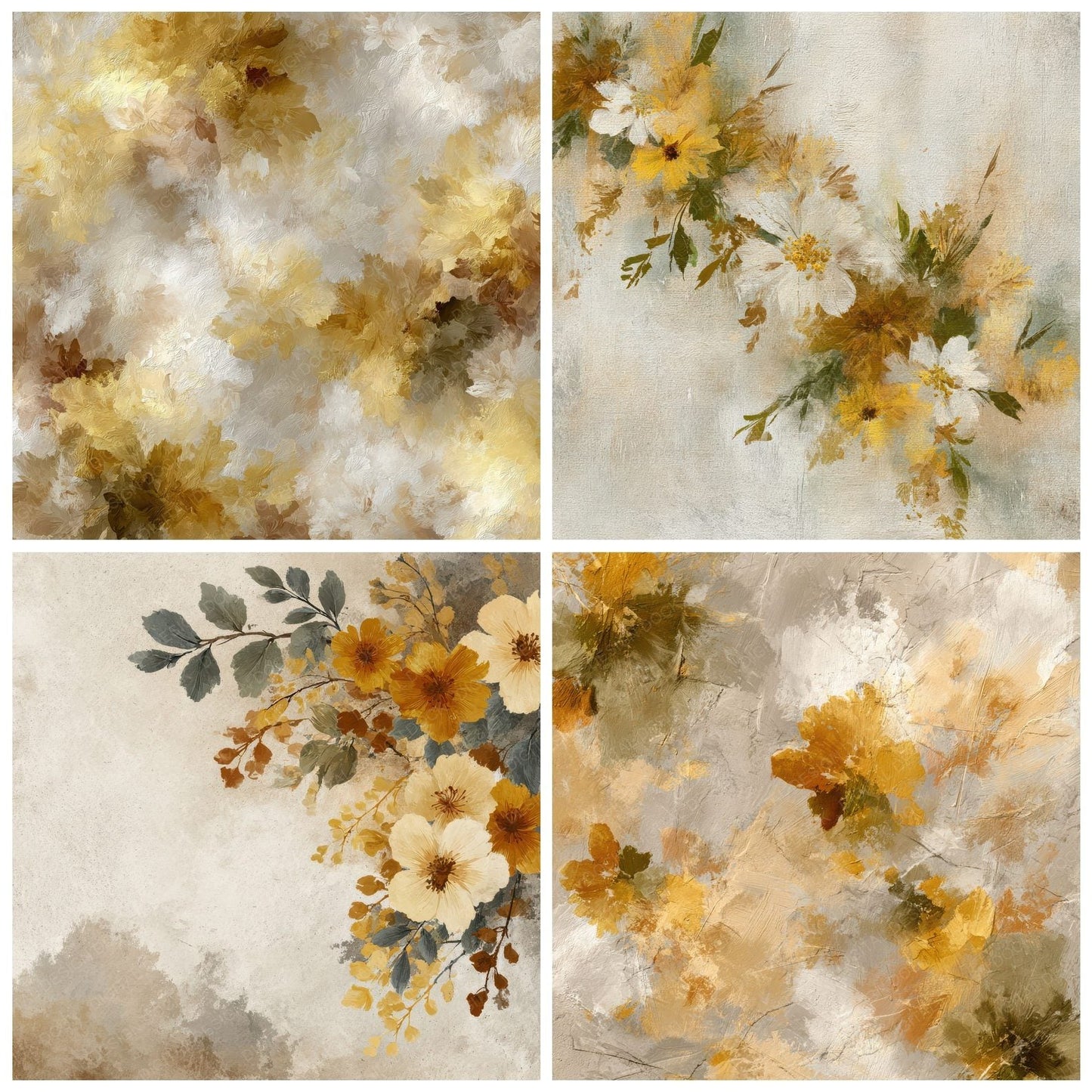 Sand Olive Mustard Brush Bloom Digital Paper Pack (DDD003376)