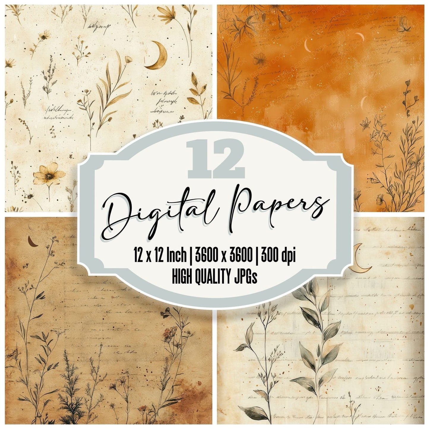Sandstone Moon Script Digital Paper Pack (DDD003383)
