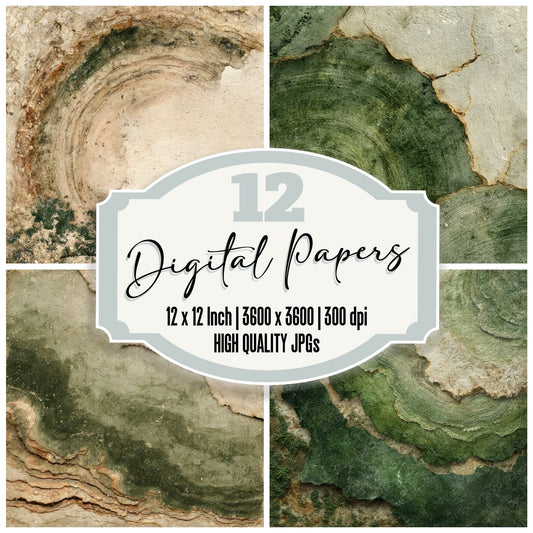 Sandstone Moss Ink Rings Digital Paper Pack (DDD003384)