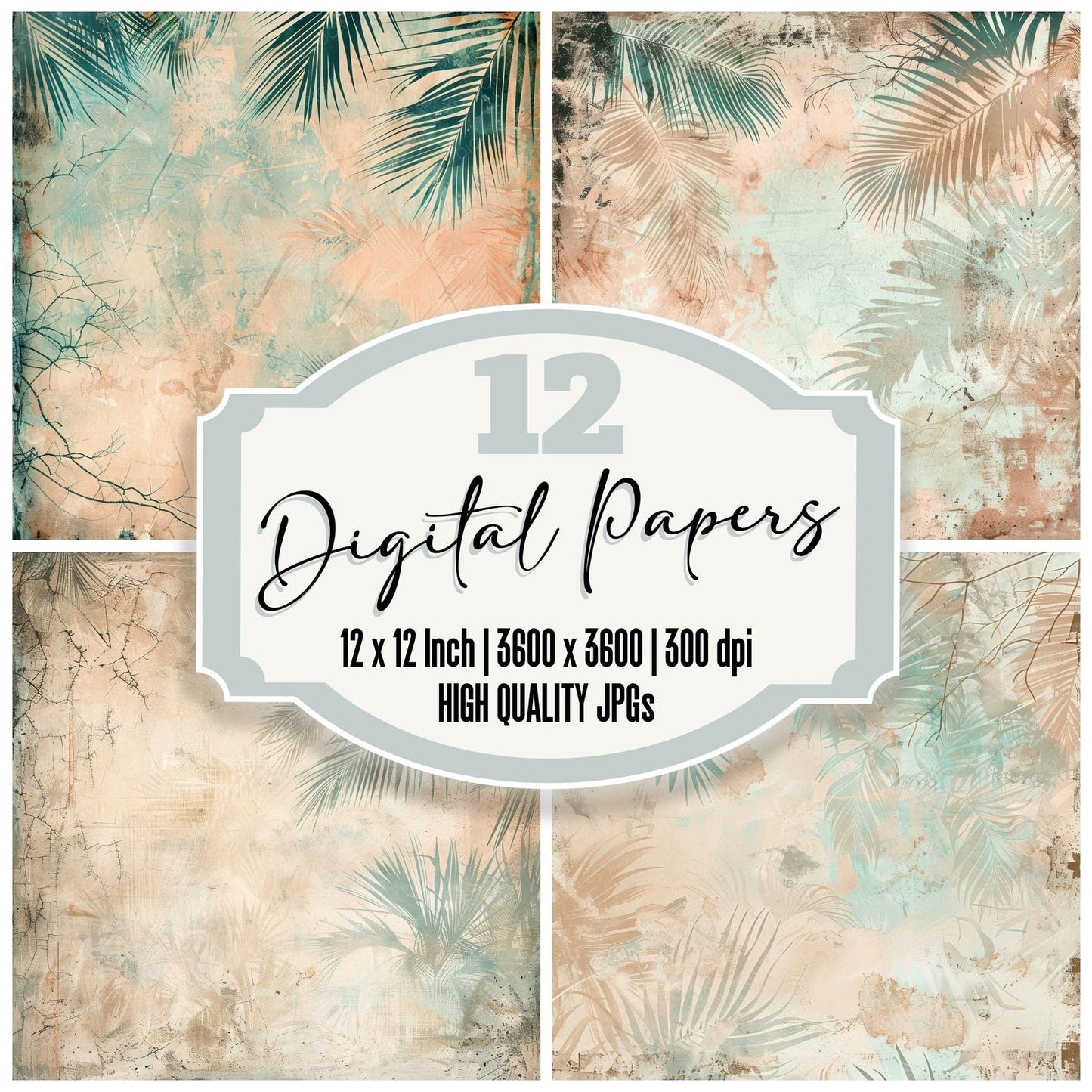 Sandy Tone Coconut Palm Leaves Digital Paper Pack (DDD003388)