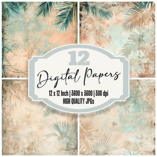 Sandy Tone Coconut Palm Leaves Digital Paper Pack (DDD003388)