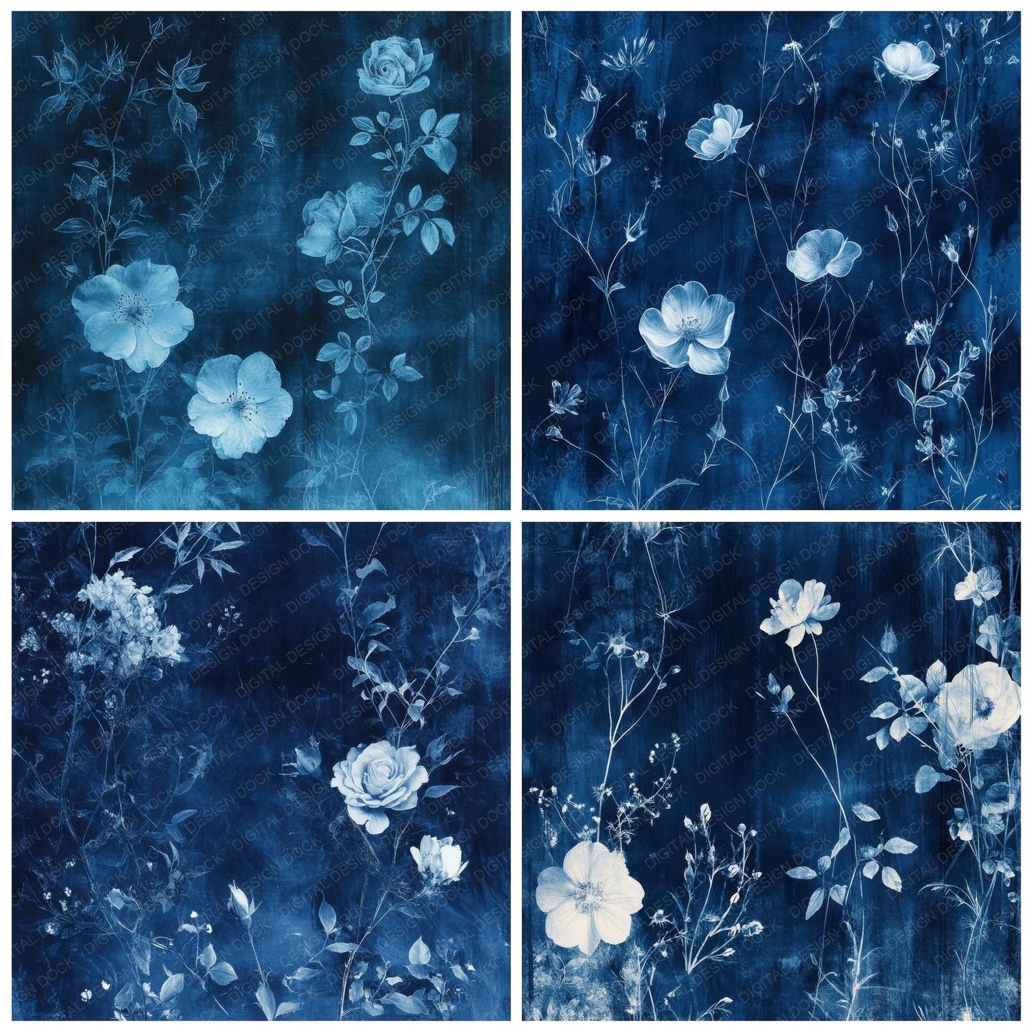 Sapphire Ghost Florals Digital Paper Pack (DDD003393)