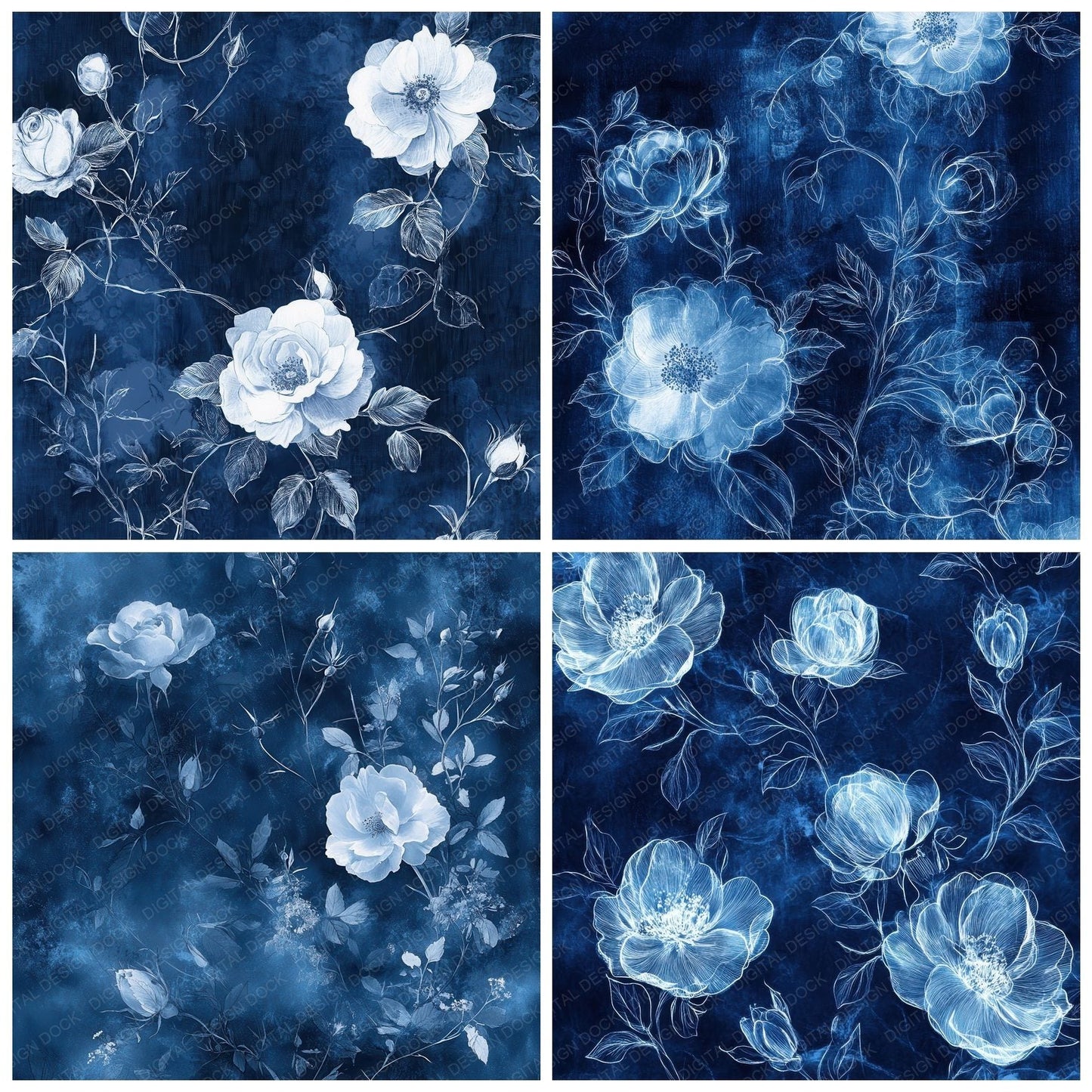 Sapphire Ghost Florals Digital Paper Pack (DDD003393)
