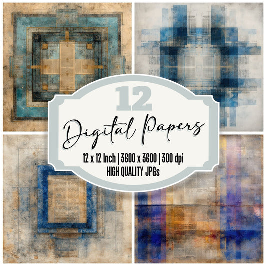 Sapphire Ledger Border Ink Grain Digital Paper Pack (DDD003396)