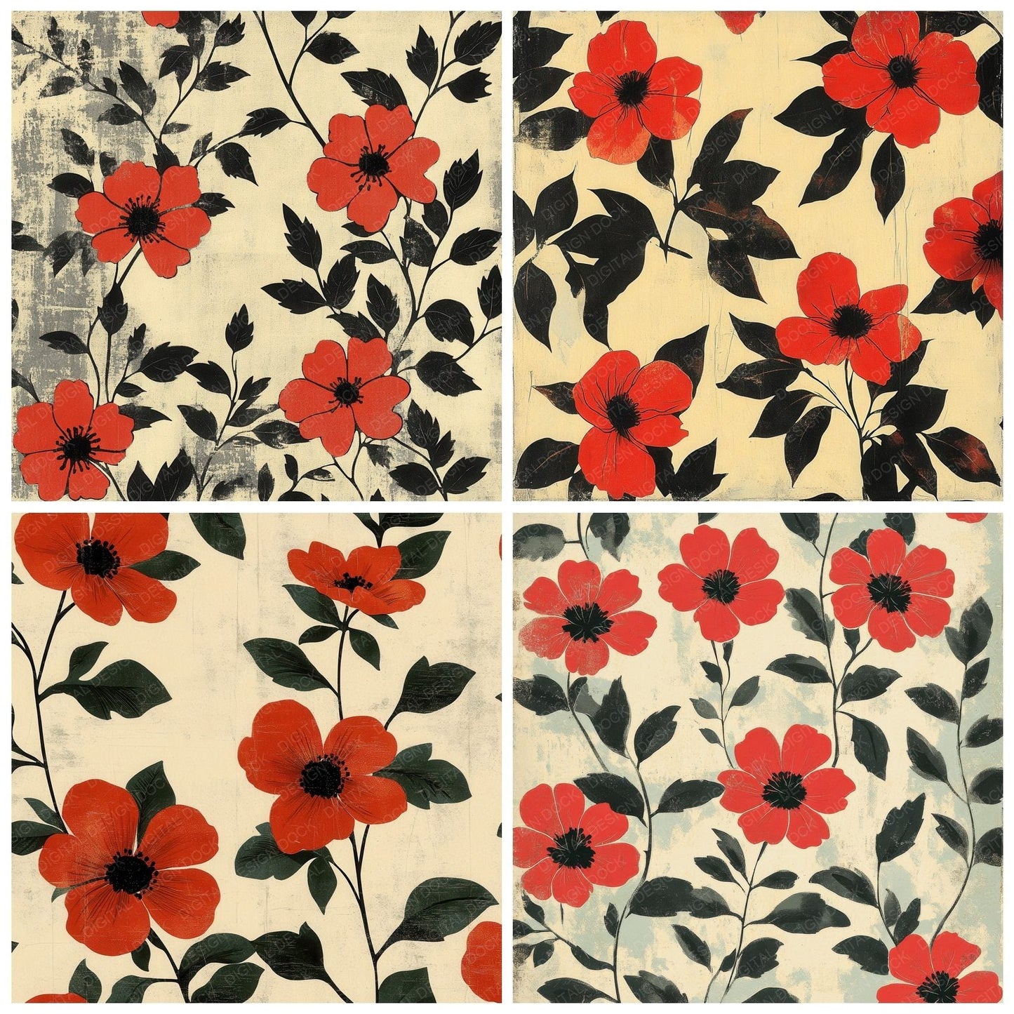 Scarlet Olive Blossom Digital Paper Pack (DDD003404)