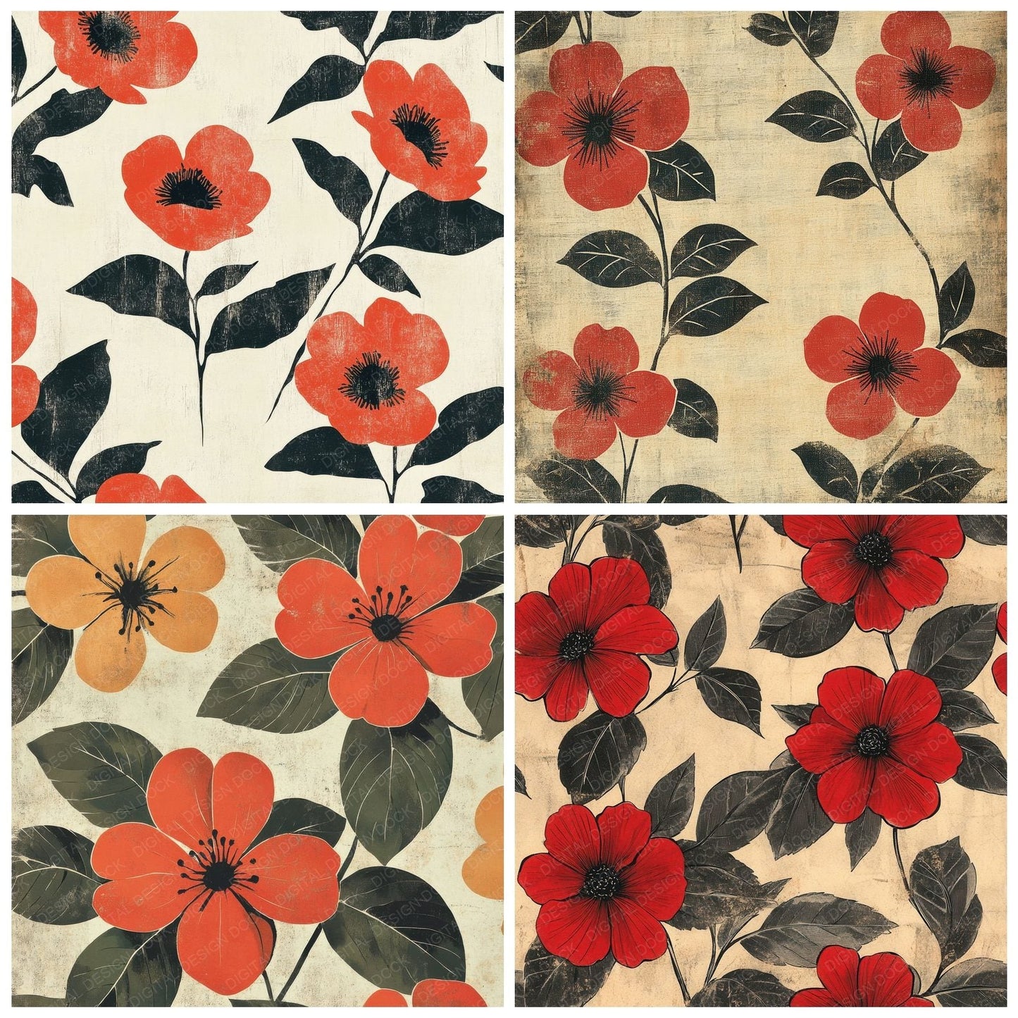 Scarlet Olive Blossom Digital Paper Pack (DDD003404)