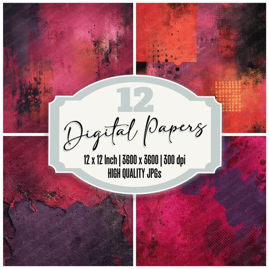 Scarlet Plum Halftone Oil Digital Paper Pack (DDD003405)