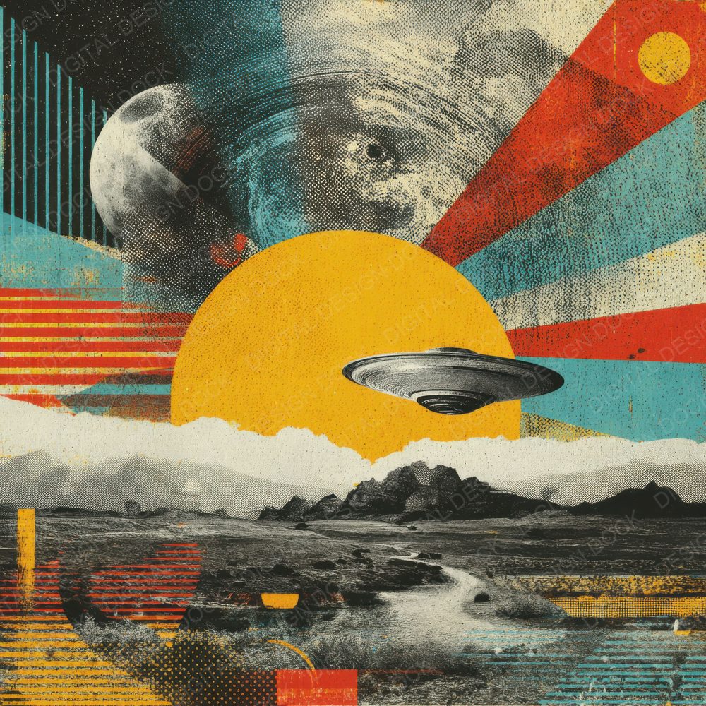 SciFi Collage Saucer Halftone Grain Digital Paper Pack (DDD003410)